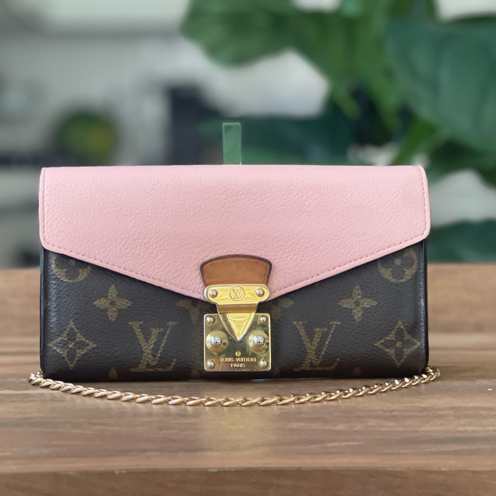Authentic Louis Vuitton LV Monogram Pallas Rose Ballerine Wallet on Chain